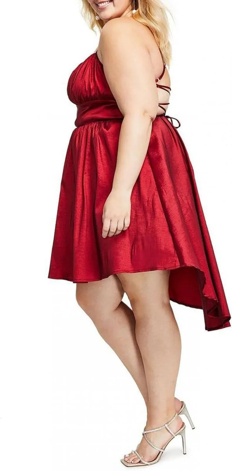 B. Darlin Womens Plus Pleated Knee Fit & Flare Dress 9328910 Ruby Red 14W