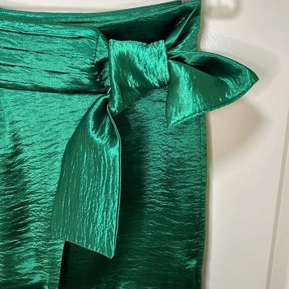 BA&amp;SH - NWT Women’s Mini Skirt, &quot;Jupe Cobalt&quot; Satin Wrap - Green Extra Small / 0