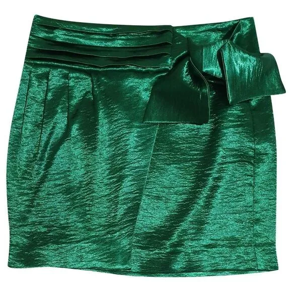 BA&amp;SH - NWT Women’s Mini Skirt, &quot;Jupe Cobalt&quot; Satin Wrap - Green Extra Small / 0