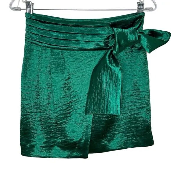 BA&amp;SH - NWT Women’s Mini Skirt, &quot;Jupe Cobalt&quot; Satin Wrap - Green Extra Small / 0
