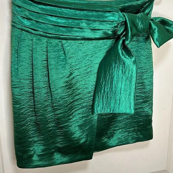 BA&amp;SH - NWT Women’s Mini Skirt, &quot;Jupe Cobalt&quot; Satin Wrap - Green Extra Small / 0
