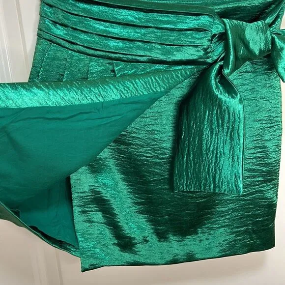 BA&amp;SH - NWT Women’s Mini Skirt, &quot;Jupe Cobalt&quot; Satin Wrap - Green Extra Small / 0