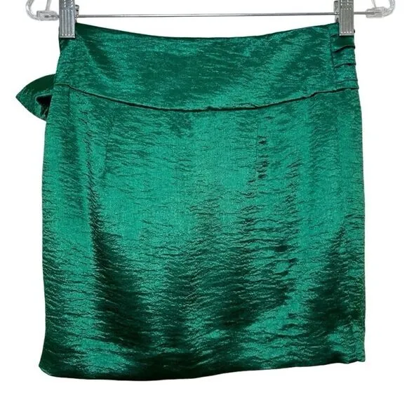 BA&amp;SH - NWT Women’s Mini Skirt, &quot;Jupe Cobalt&quot; Satin Wrap - Green Extra Small / 0