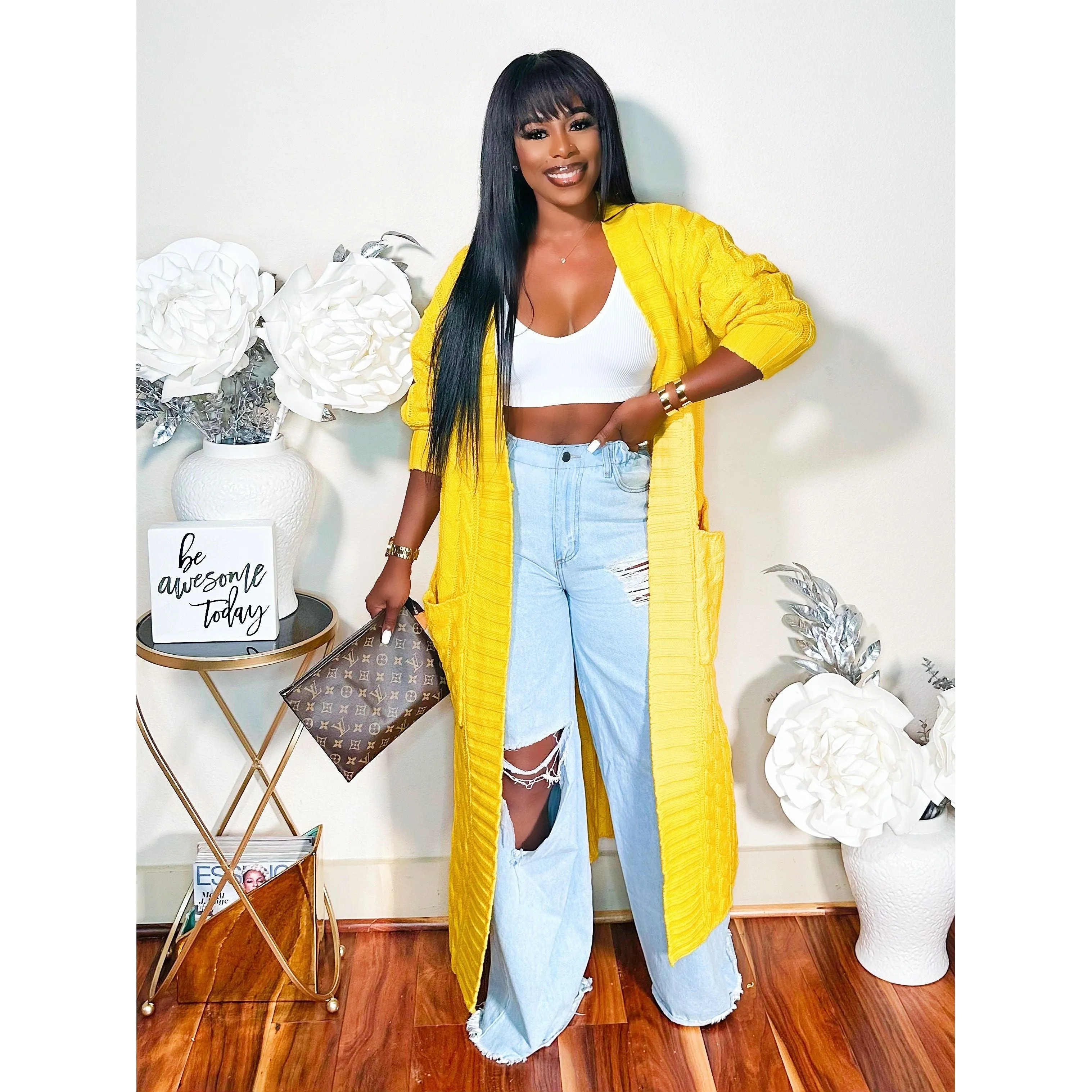 BABE ITS COLD MAXI KNIT OVERSIZED CARDIGAN (YELLOW)