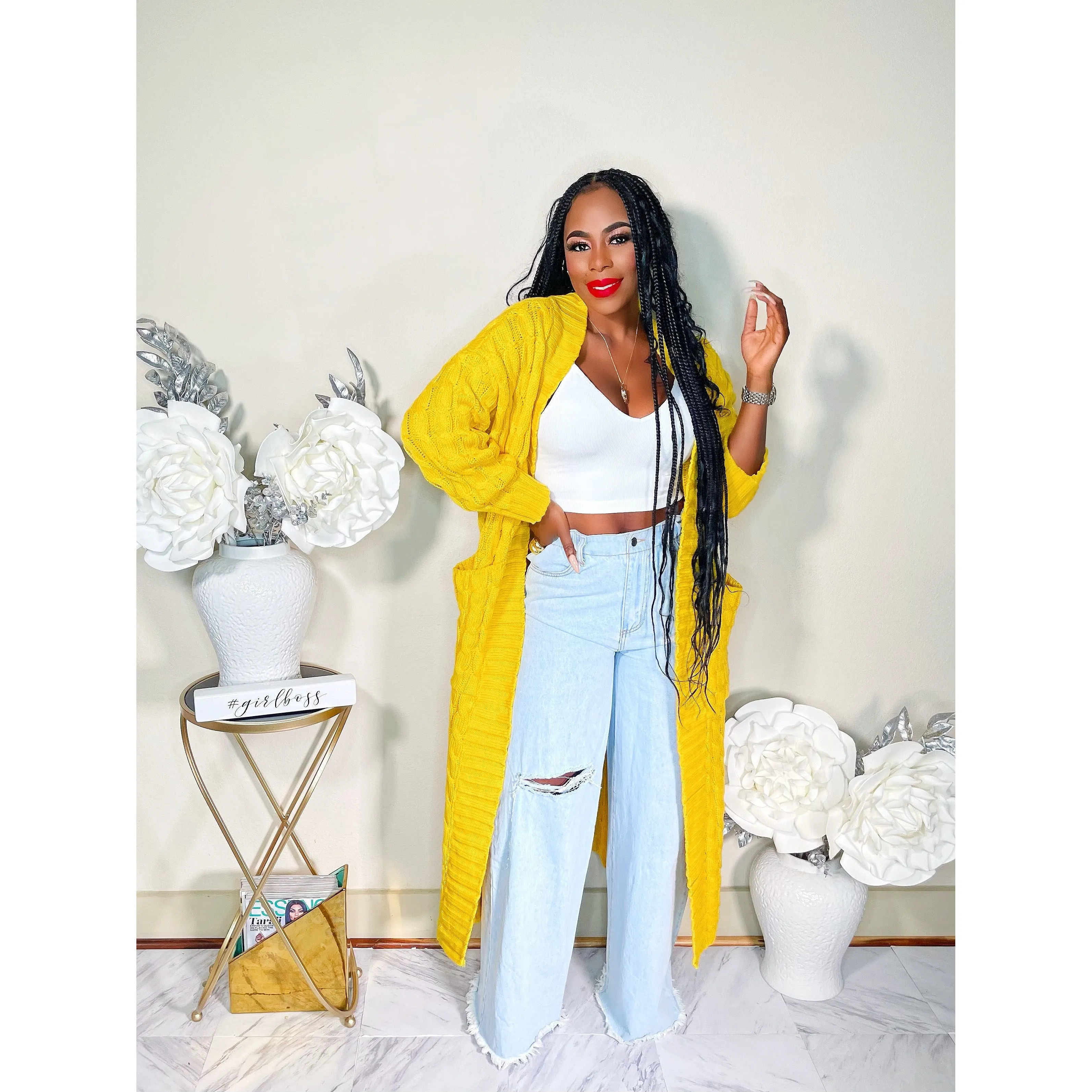 BABE ITS COLD MAXI KNIT OVERSIZED CARDIGAN (YELLOW)