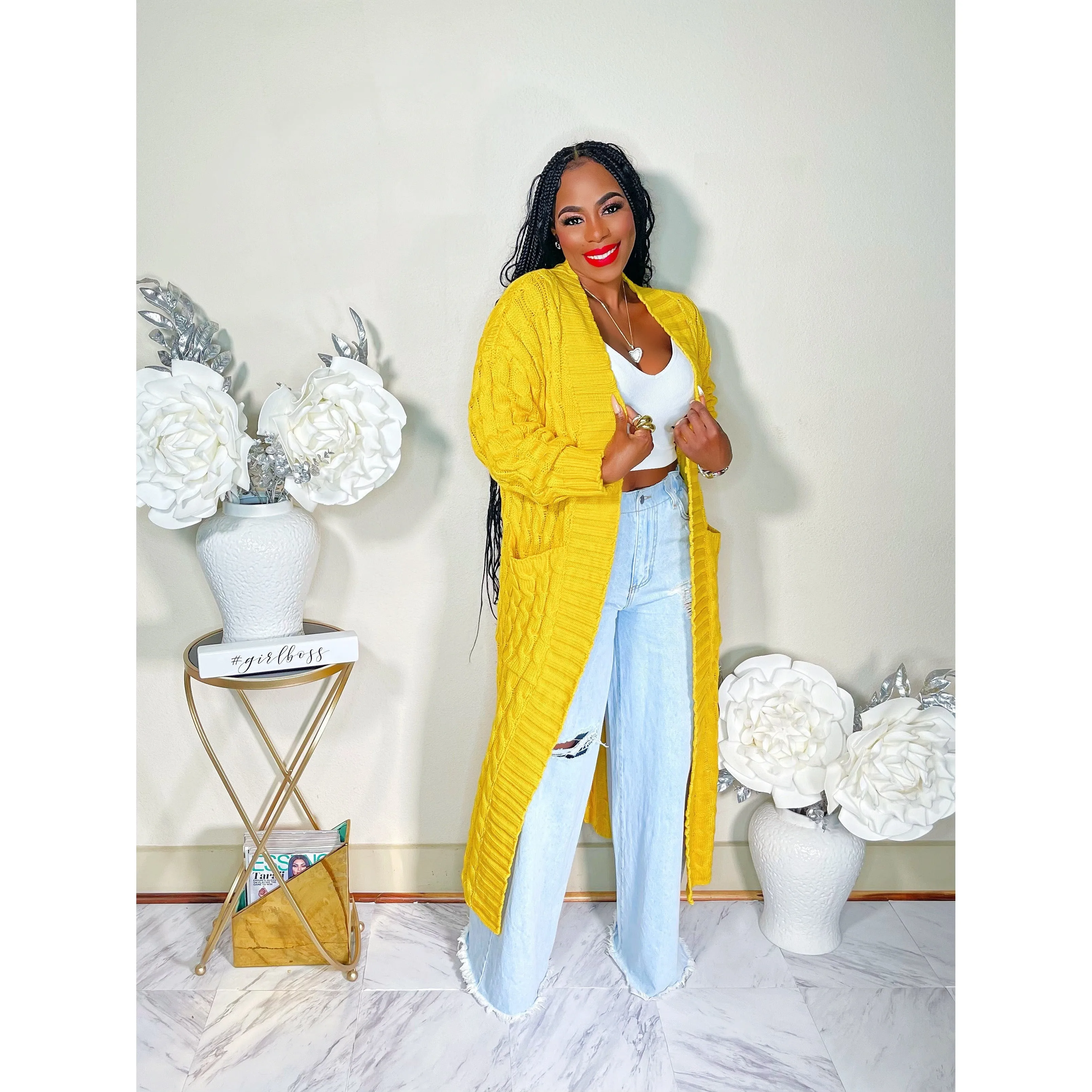 BABE ITS COLD MAXI KNIT OVERSIZED CARDIGAN (YELLOW)