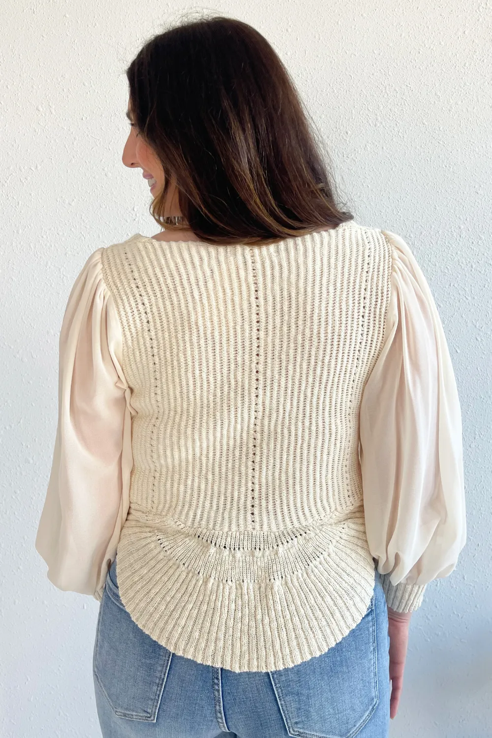 Balloon Sleeve V-Neck Blouse