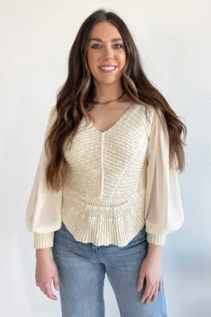 Balloon Sleeve V-Neck Blouse