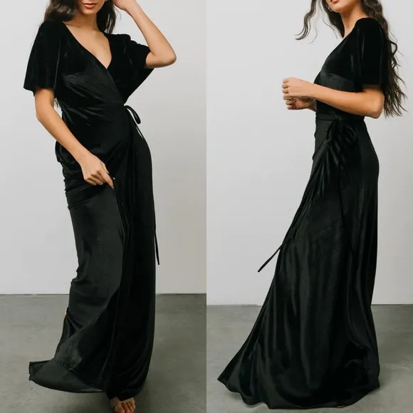 Baltic Born Meghan Velvet Wrap Maxi Dress: Black