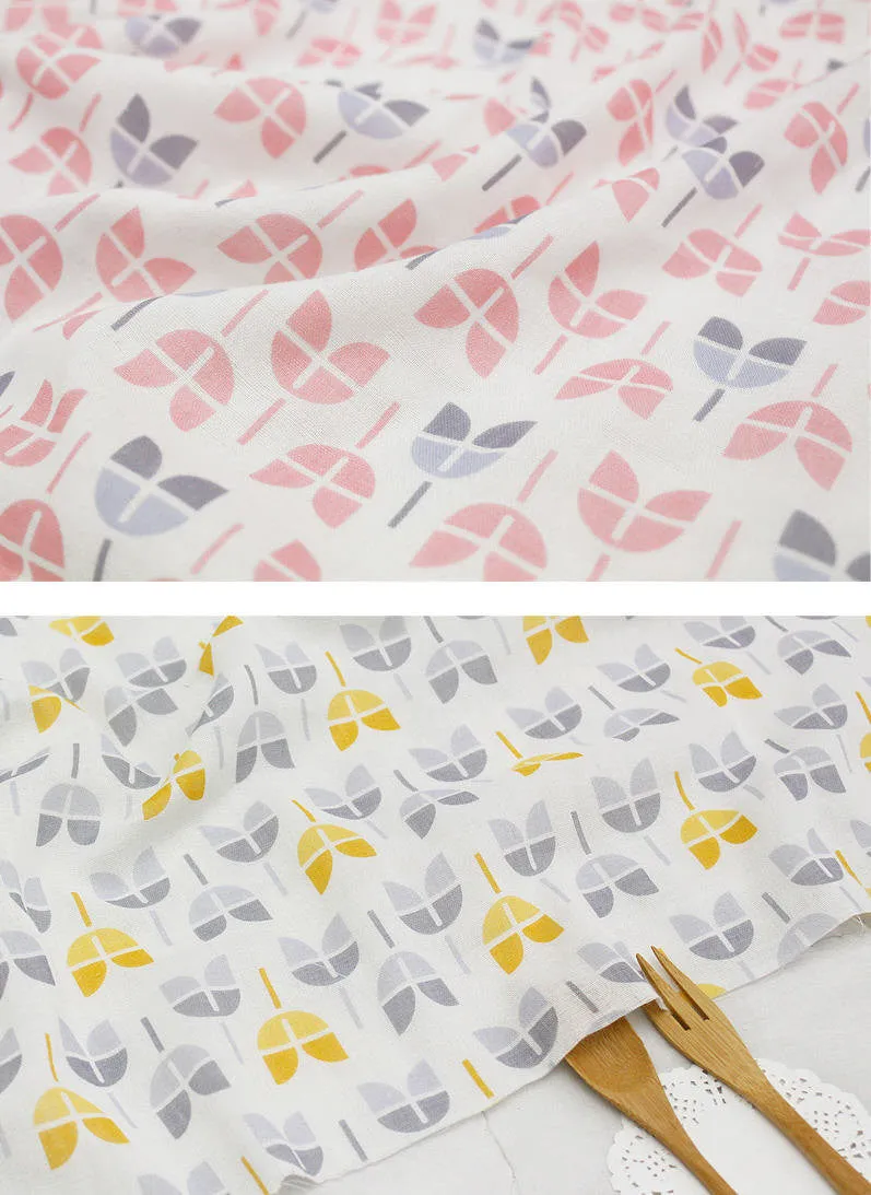 Bamboo Cotton Gauze - Tulips - Pink, Green, Yellow or Solid Off White - 44" Wide - By the Yard 75361