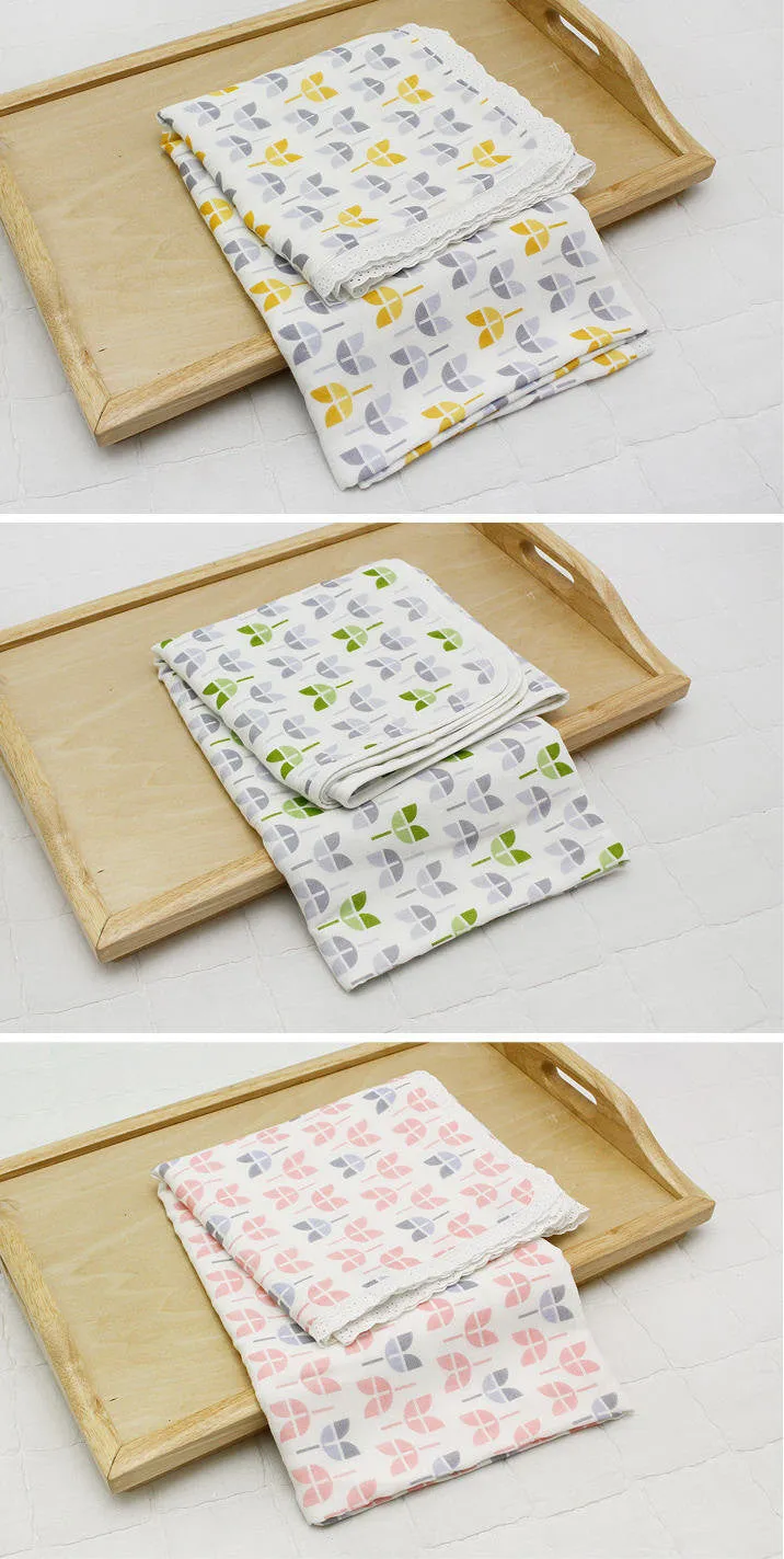Bamboo Cotton Gauze - Tulips - Pink, Green, Yellow or Solid Off White - 44" Wide - By the Yard 75361