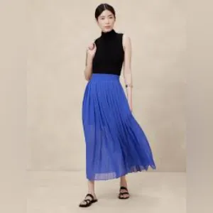 Banana Republic | NWT Pleated Ruched Waist Maxi Skirt Cobalt Blue, Small Petite