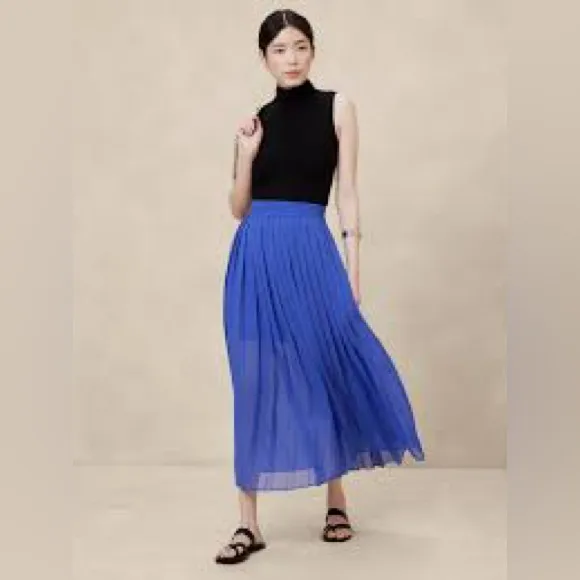 Banana Republic | NWT Pleated Ruched Waist Maxi Skirt Cobalt Blue, Small Petite