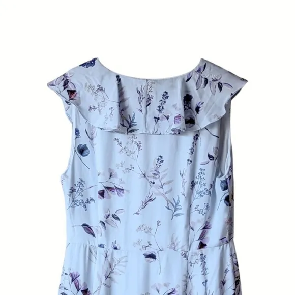 Banana Republic Spring Floral Faux Wrap Maxi Dress Sz 10 Petite Soft Blue