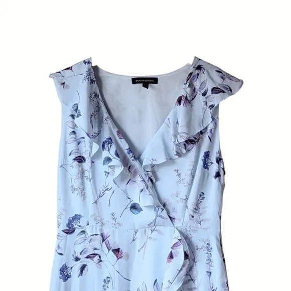 Banana Republic Spring Floral Faux Wrap Maxi Dress Sz 10 Petite Soft Blue
