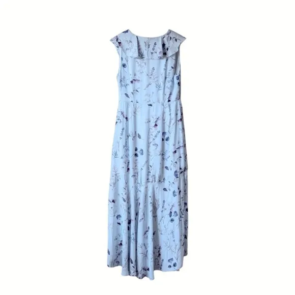 Banana Republic Spring Floral Faux Wrap Maxi Dress Sz 10 Petite Soft Blue
