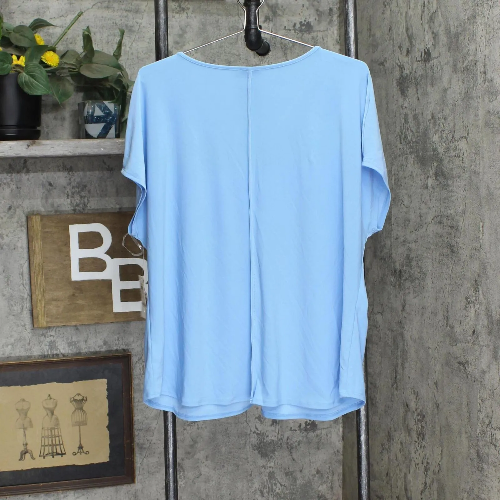Bar III Womens Plus Size Seamed V-Neck Top 10819154 Blue 1X