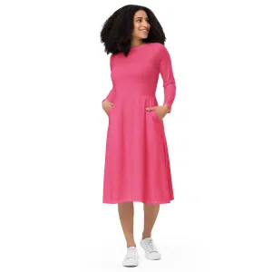 Barbie Pink all-over print long sleeve midi dress