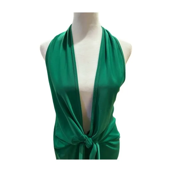 Bcbgmaxazria Emerald Green Lella Halter Bodycon Tassel Tie Mini Dress Small🔥💚