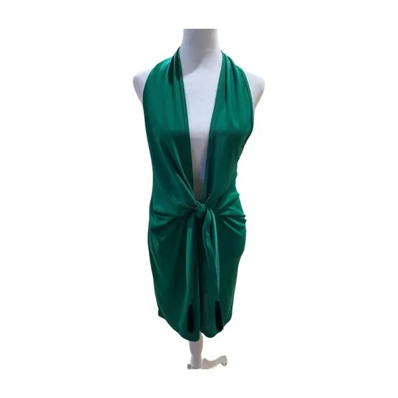 Bcbgmaxazria Emerald Green Lella Halter Bodycon Tassel Tie Mini Dress Small🔥💚