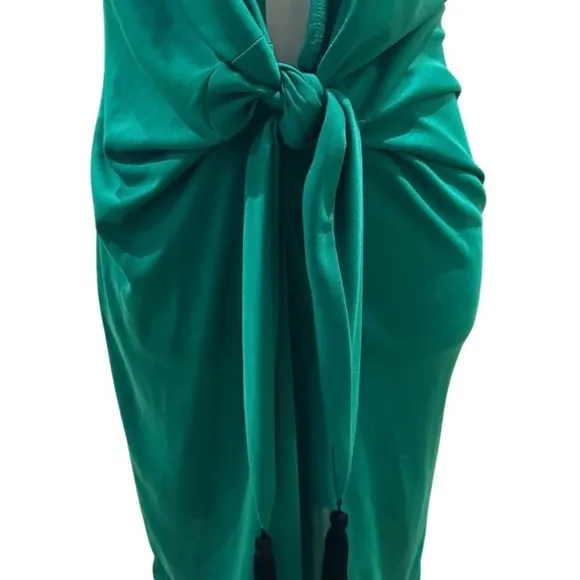 Bcbgmaxazria Emerald Green Lella Halter Bodycon Tassel Tie Mini Dress Small🔥💚