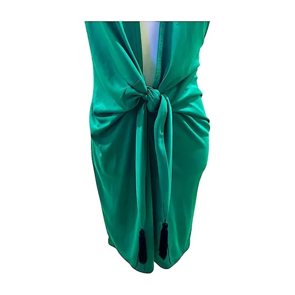 Bcbgmaxazria Emerald Green Lella Halter Bodycon Tassel Tie Mini Dress Small🔥💚