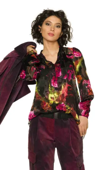 Beate Heymann Black/Pink Peony Blouse