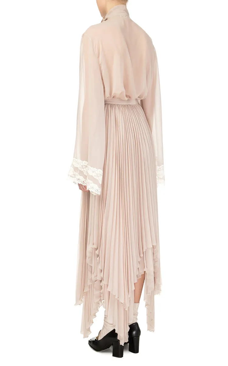Beige Chiffon Pleated Skirt