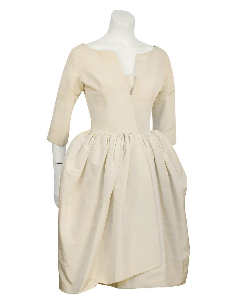 Beige Silk Robe du Soir