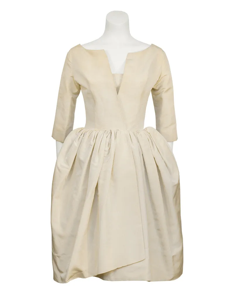 Beige Silk Robe du Soir