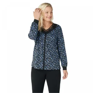 Belle by Kim Gravel Mesh And Crochet V-Neck Blouse With Rib Cuffs