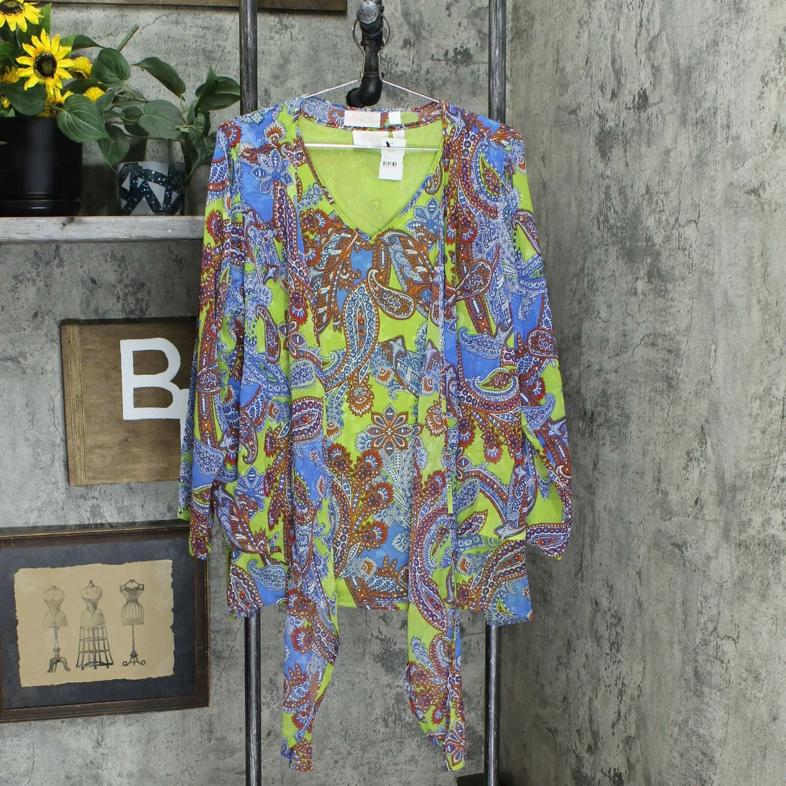 Belle by Kim Gravel Plus Paisley Tie Front Blouse And Tank Top Set