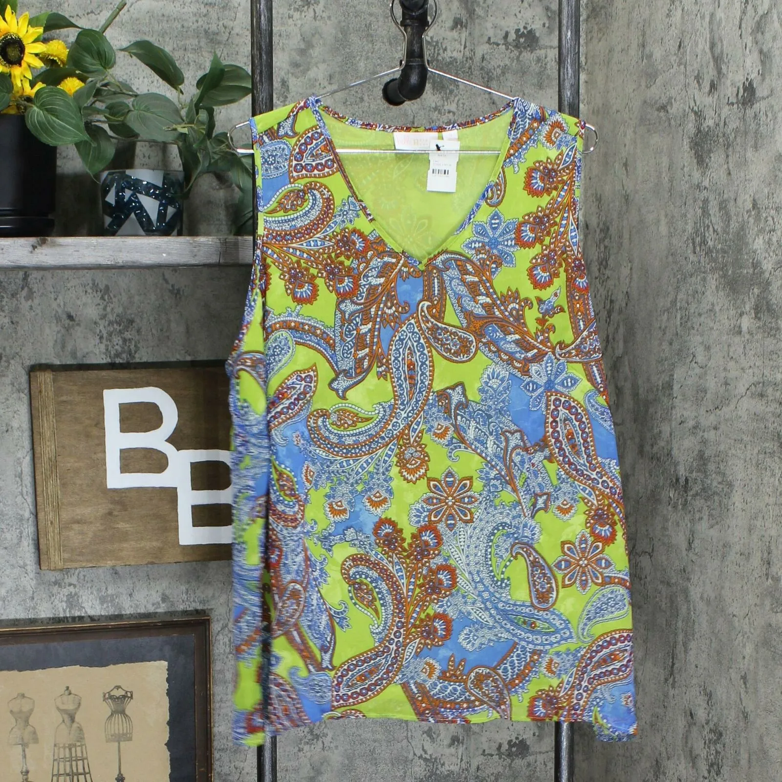 Belle by Kim Gravel Plus Paisley Tie Front Blouse And Tank Top Set