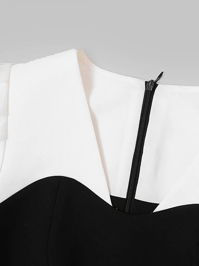 Black 1960S V Neck Vintage Puff Sleeve Bodycon Dress