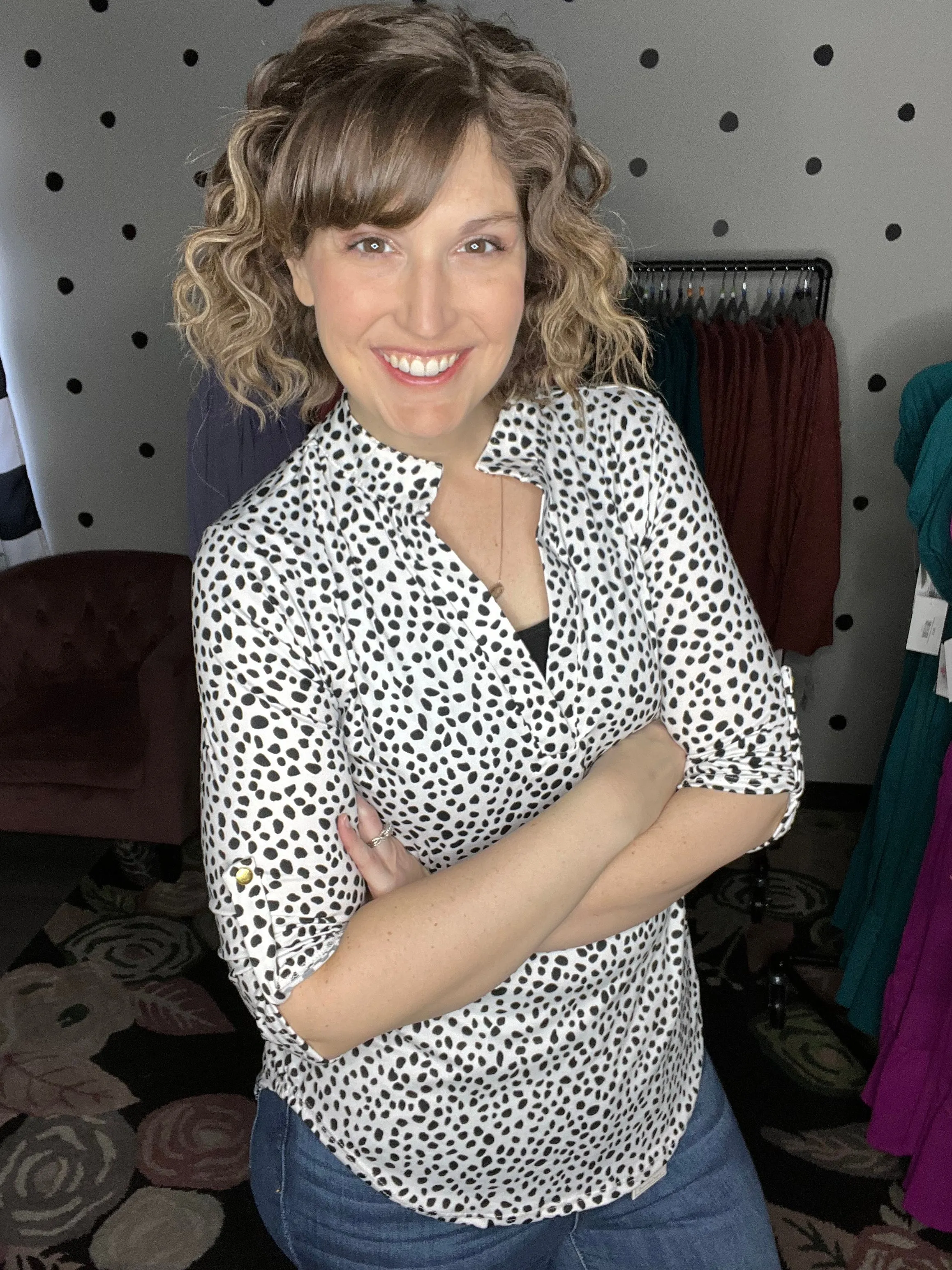 Black & White Spotted Henley