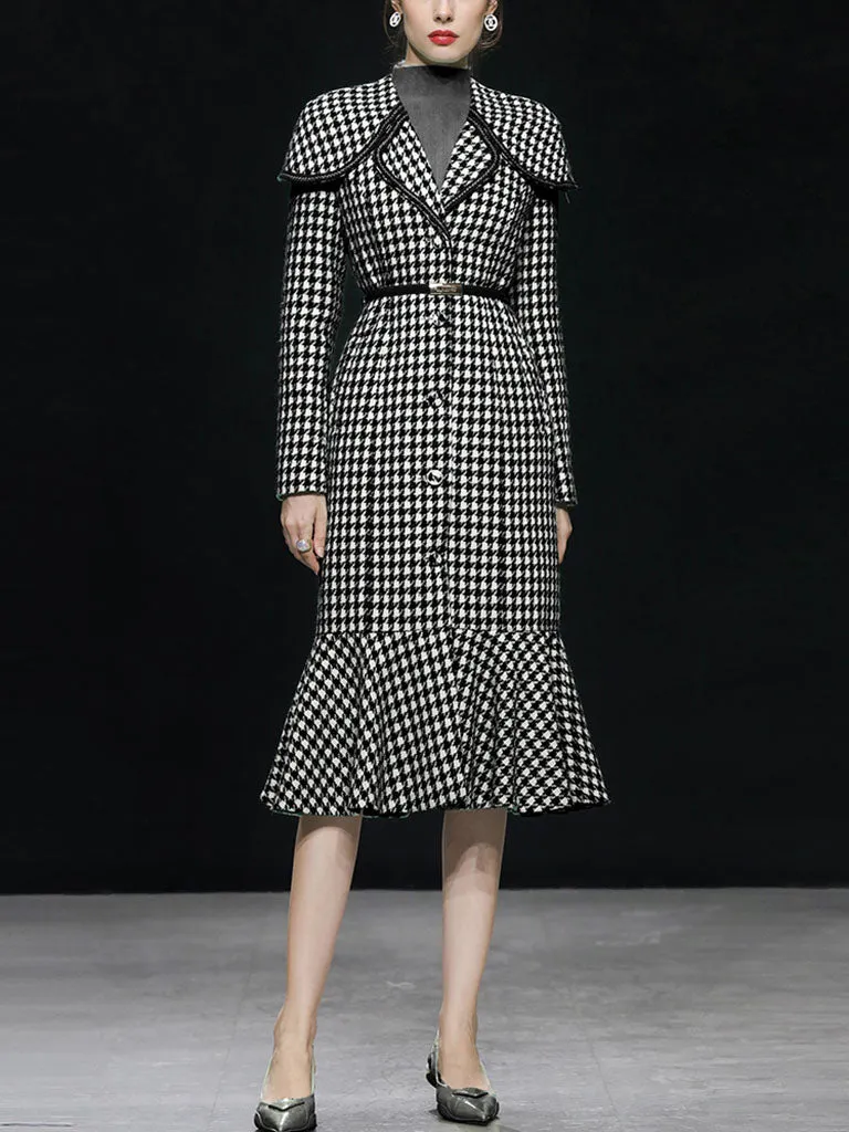 Black And White Ruffles Houndstooth Tweed 1940S Coat