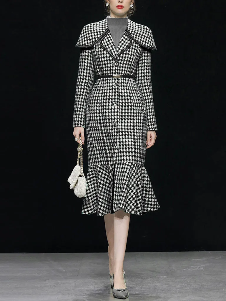Black And White Ruffles Houndstooth Tweed 1940S Coat