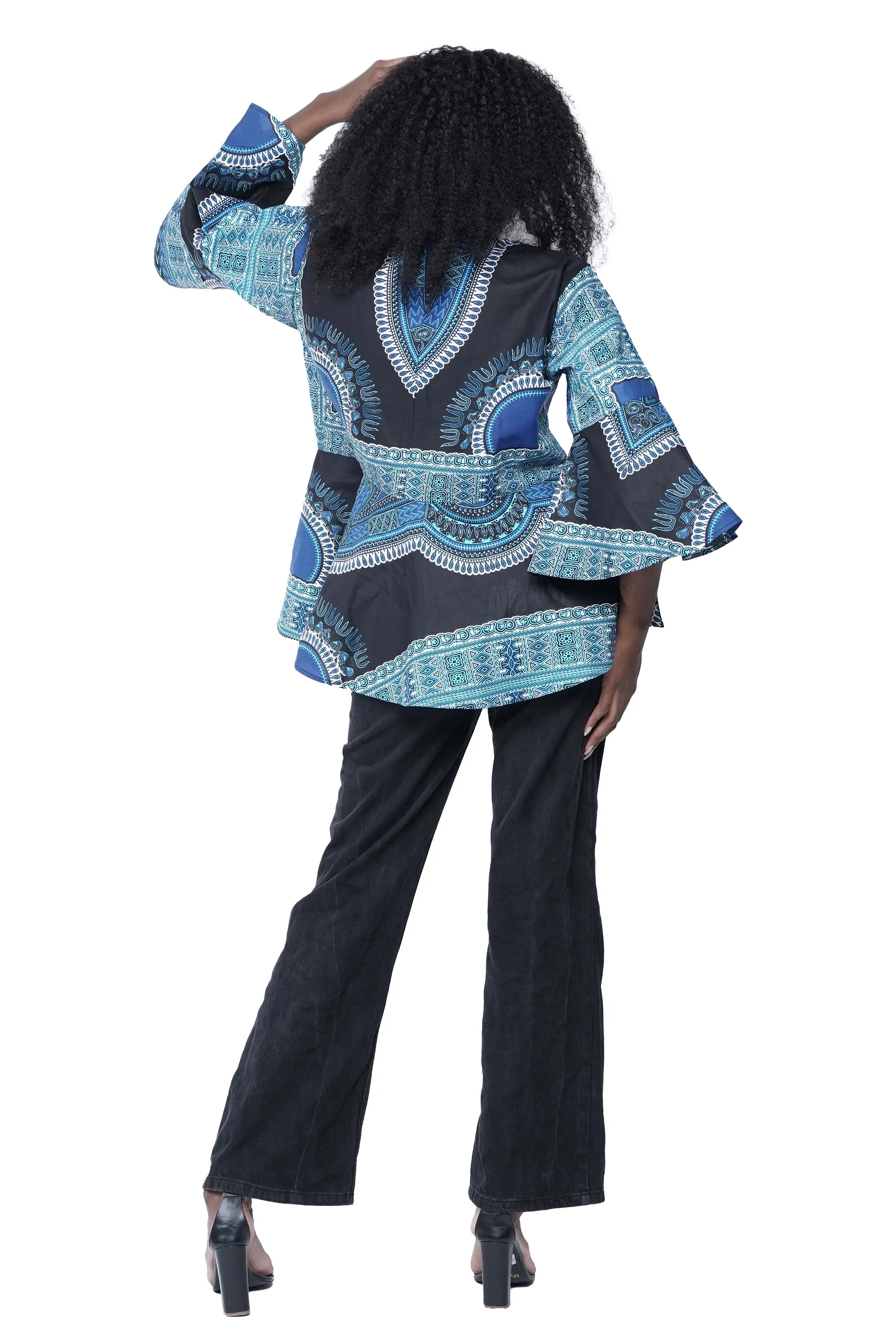 Black Dashiki Umbrella Sleeve Blouse
