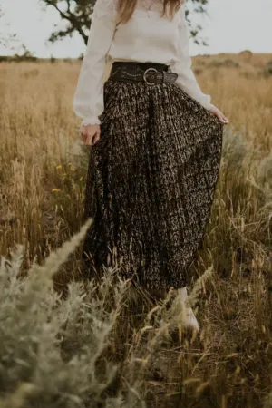 Black, Gold & Silver Pleated Maxi Skirt