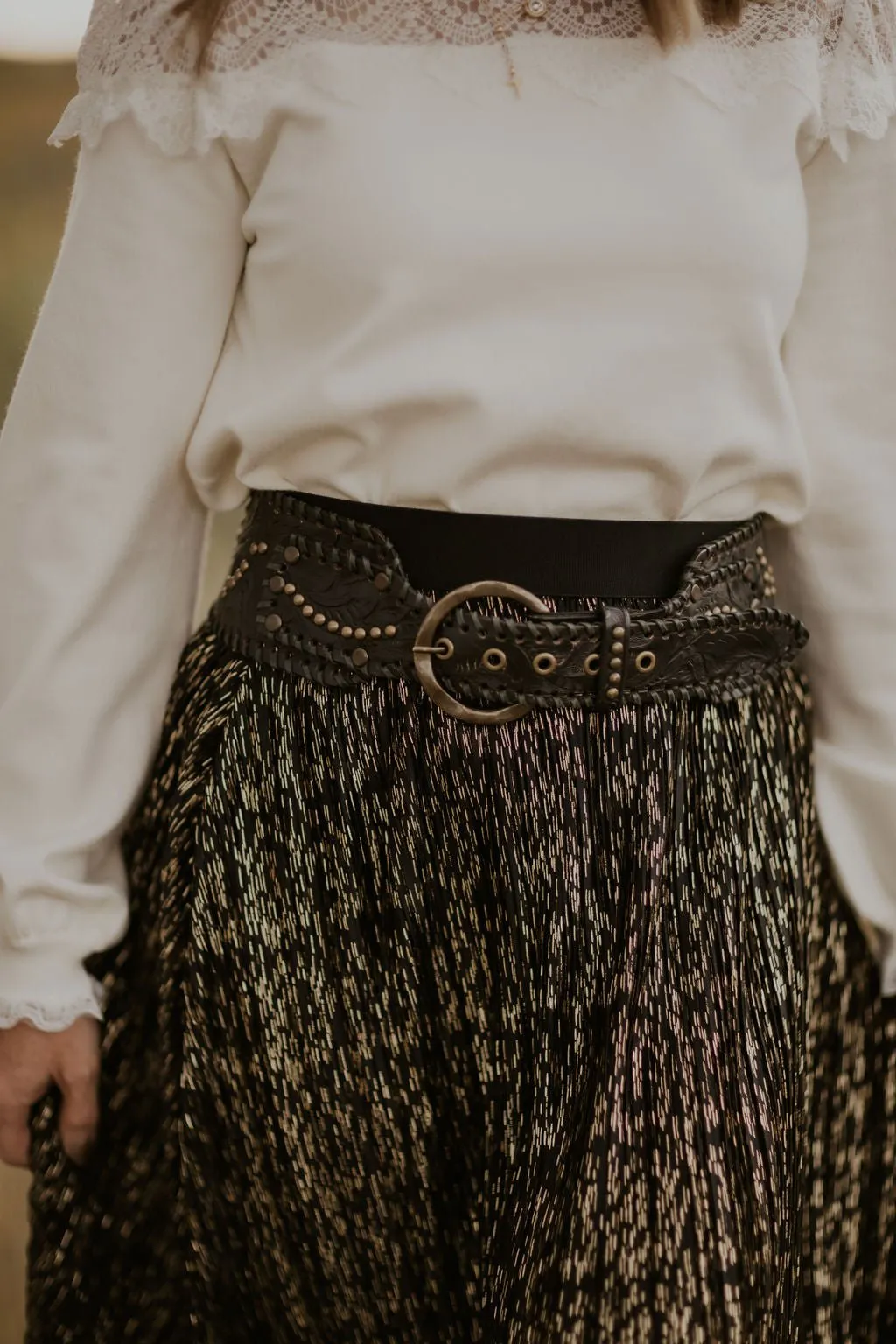 Black, Gold & Silver Pleated Maxi Skirt