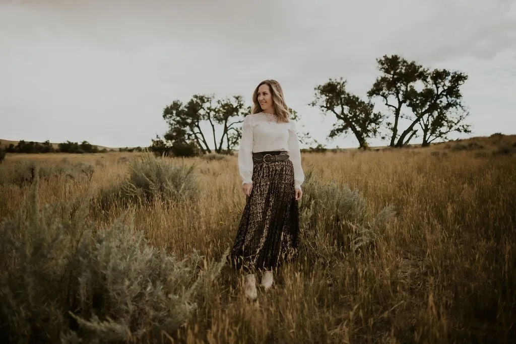 Black, Gold & Silver Pleated Maxi Skirt