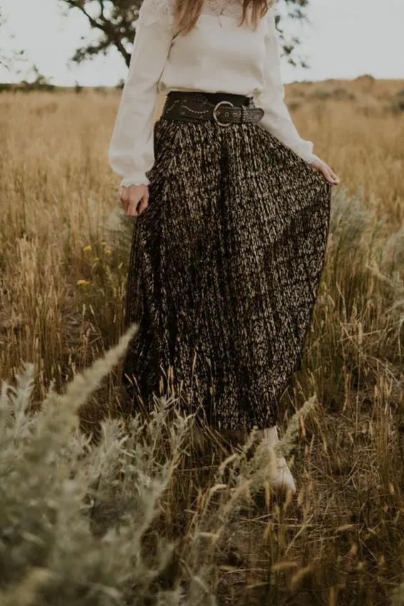 Black, Gold & Silver Pleated Maxi Skirt