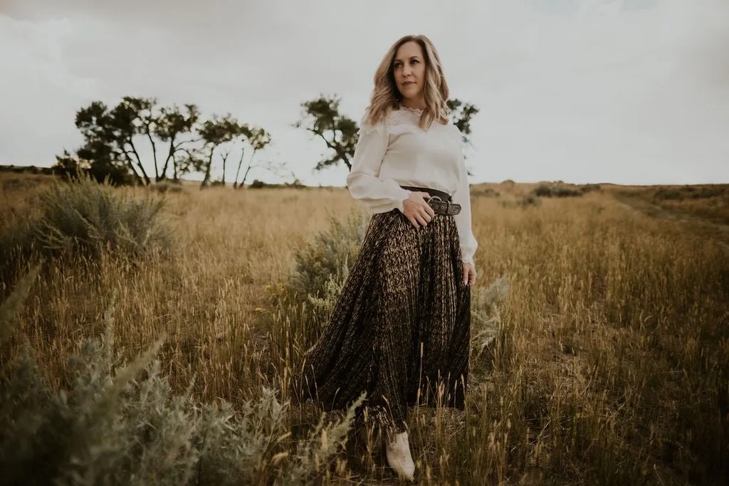 Black, Gold & Silver Pleated Maxi Skirt