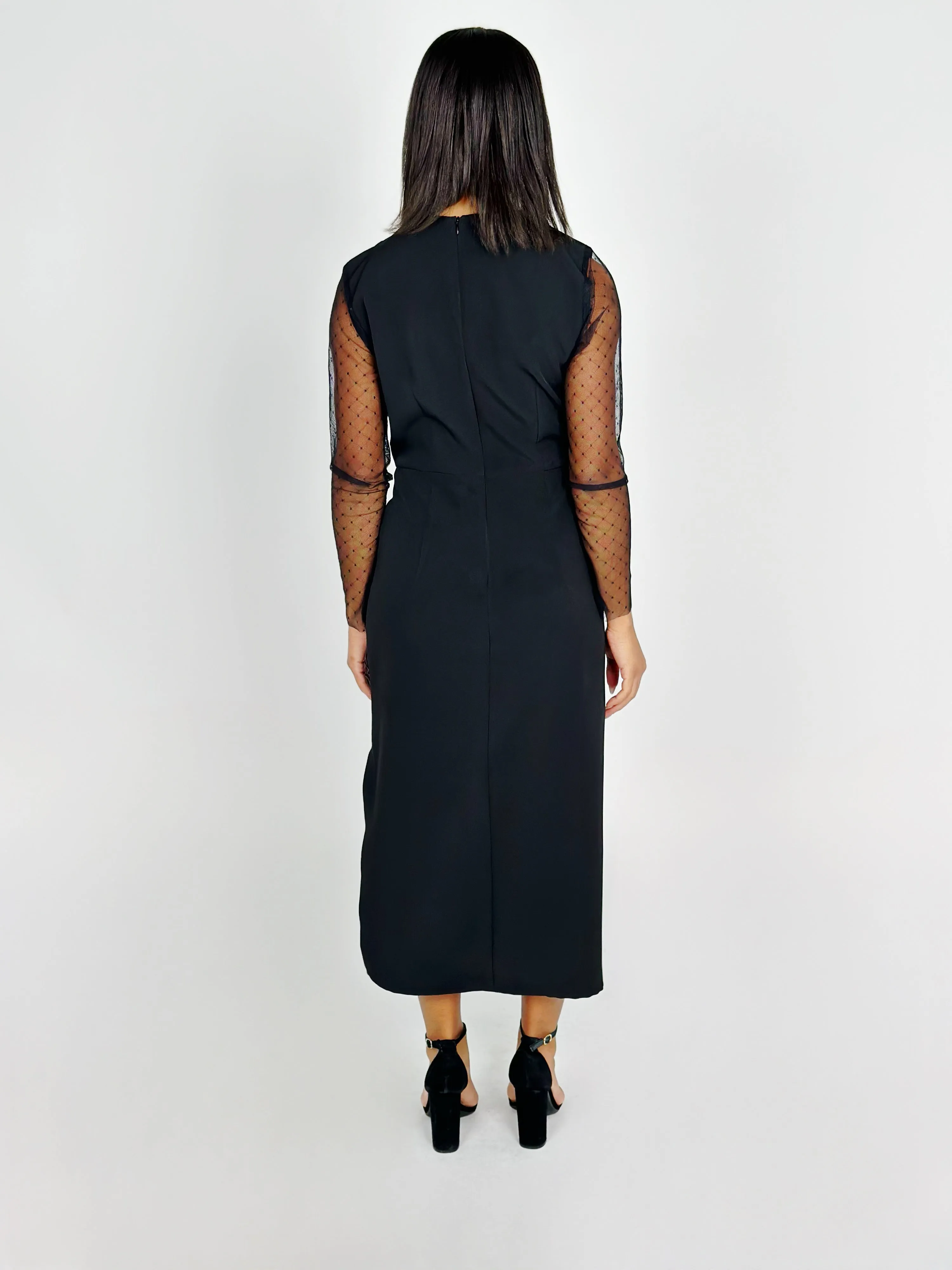 Black Mock Neck Long Sleeve Midi Dress