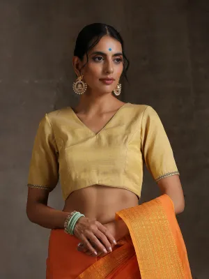 Blouse - Gold Uppada with Lace on Sleeves