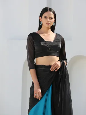 Blouse - Raven Black Organza V Neck