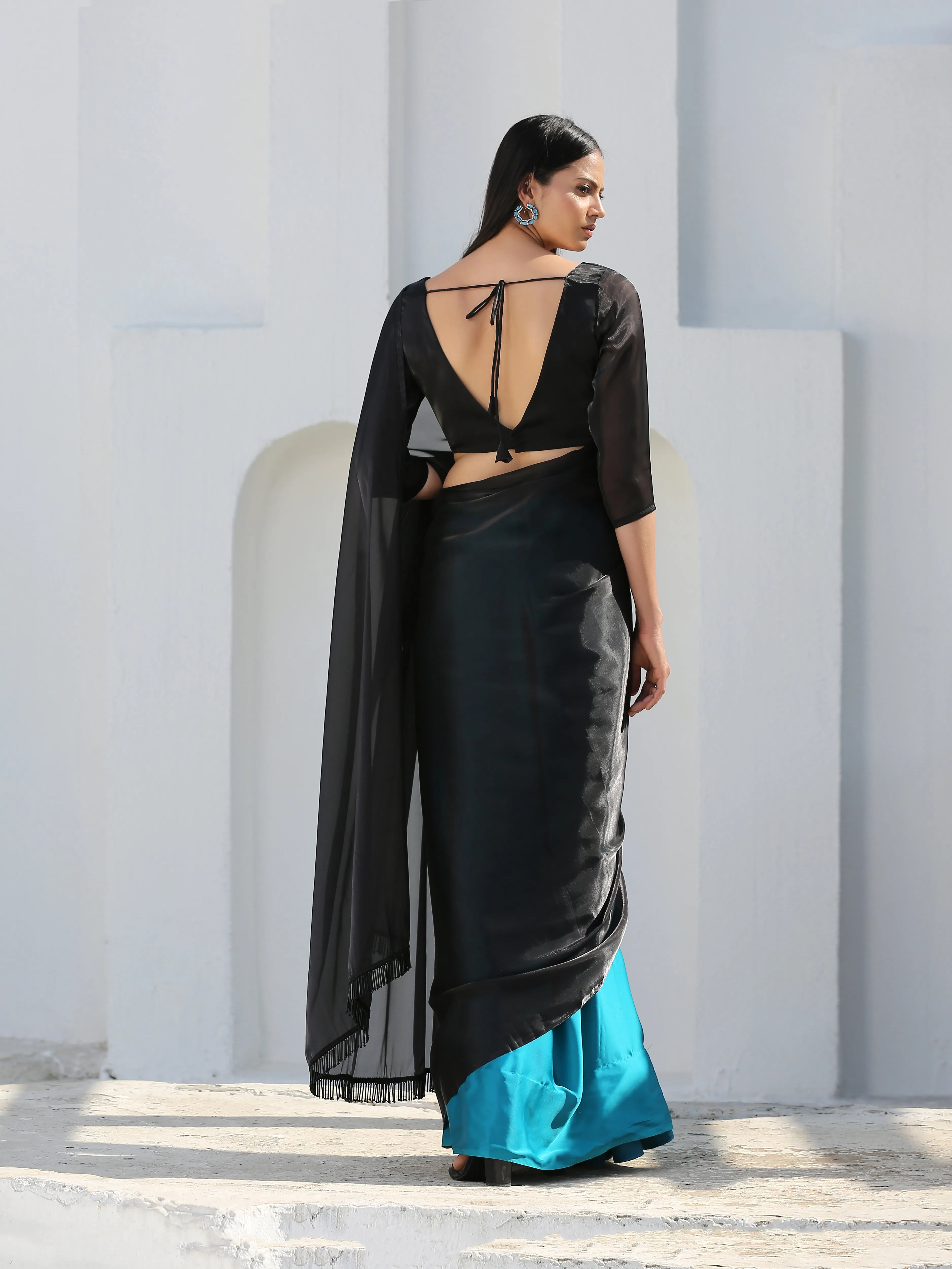 Blouse - Raven Black Organza V Neck