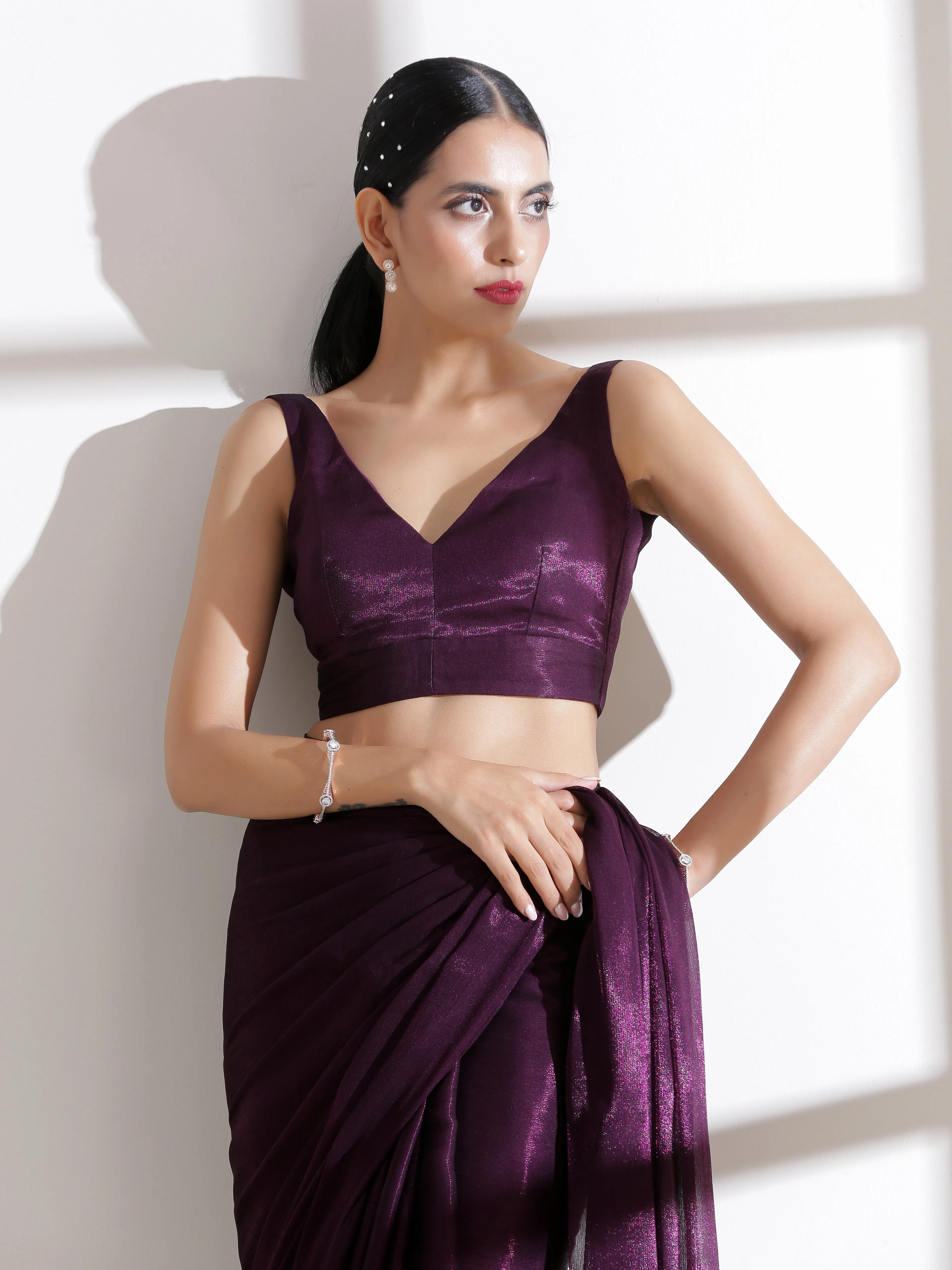 Blouse - V-Neck Wine Shimmer Blouse