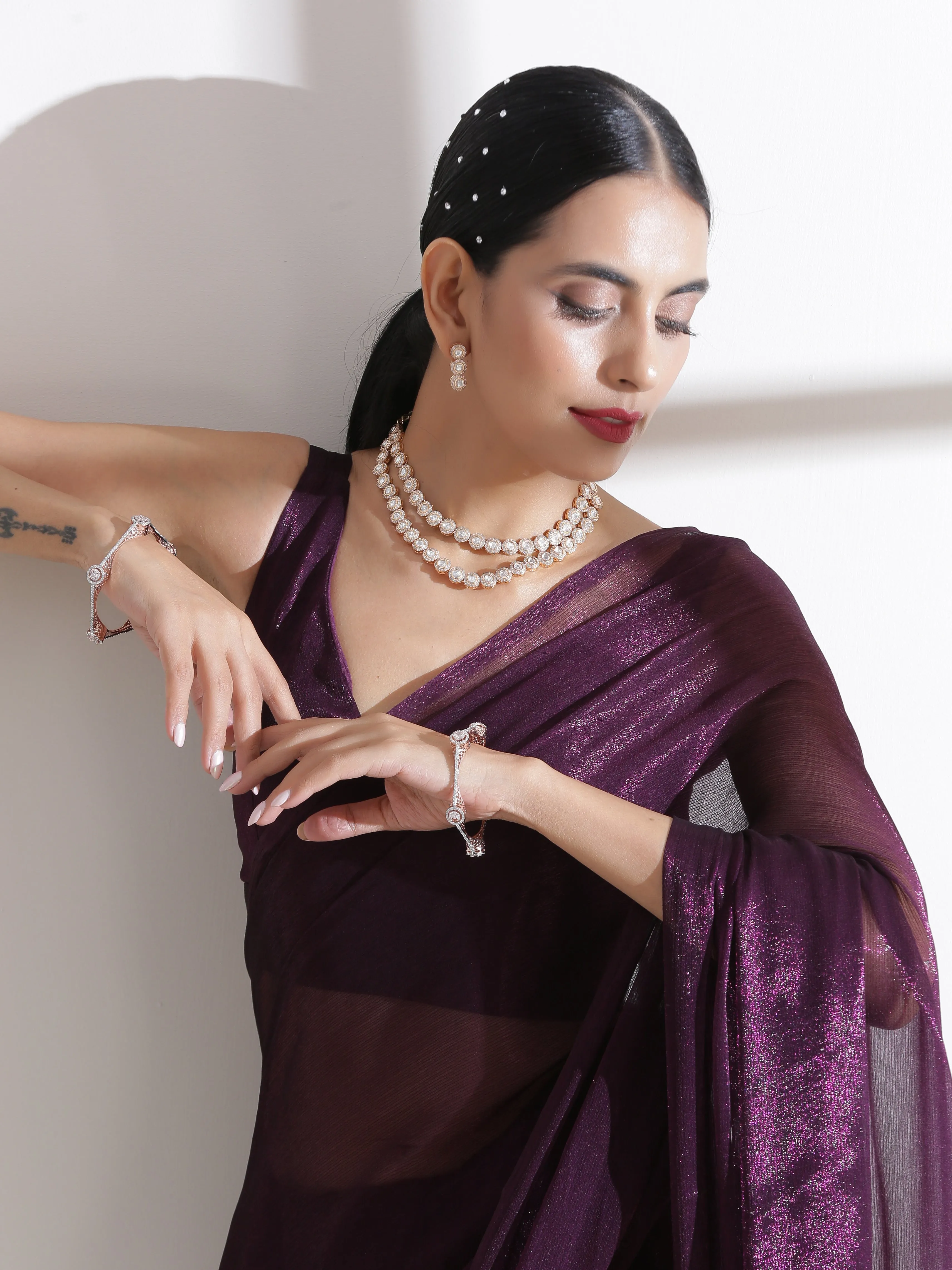Blouse - V-Neck Wine Shimmer Blouse