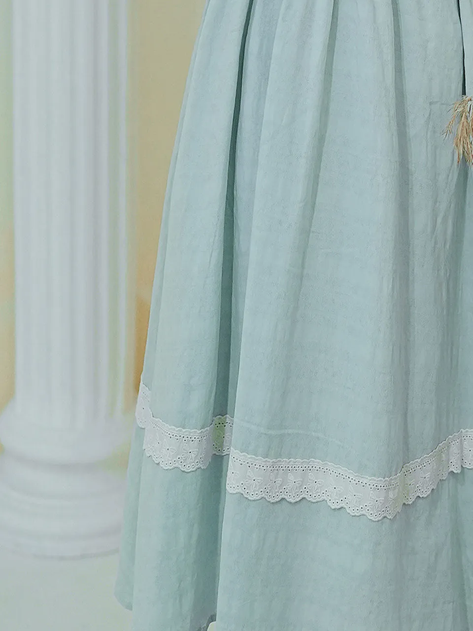 Blue Lace Ruffles Edwardian Revival Dress
